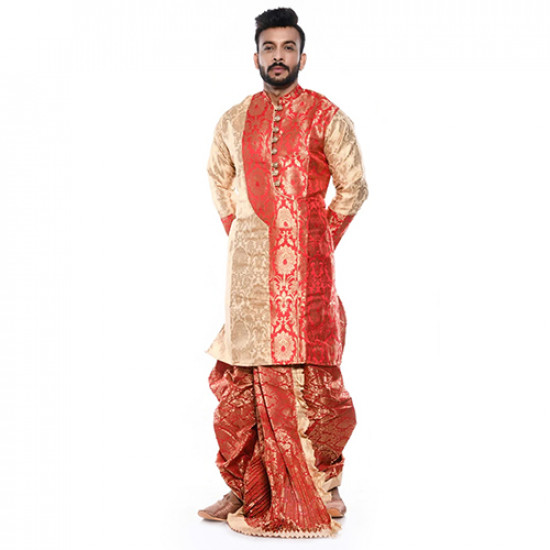 Bengali Dhoti Kurta- Men’s Rich Silk Bengali Dhoti Kurta Set 