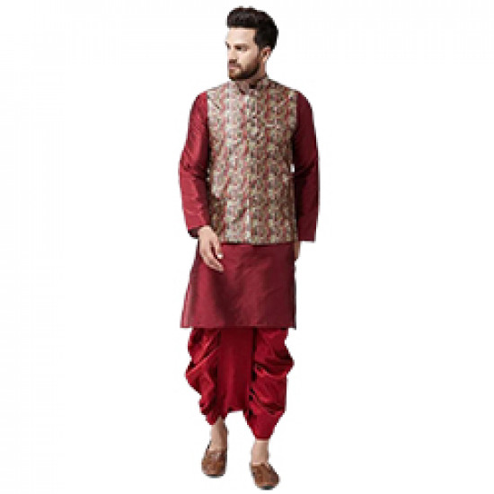 Dhoti Kurta - Mens Embroidered Jacket Dhoti Kurta