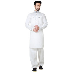 Offwhite Cotton Linen Pathan Suit