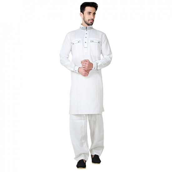 Offwhite Cotton Linen Pathan Suit