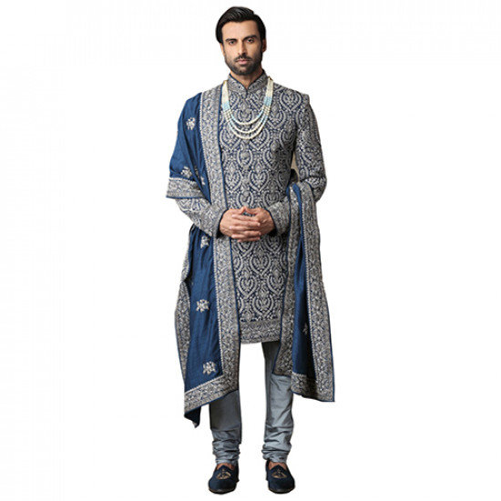 Rajasthani Navy blu Embroidery Sherwani